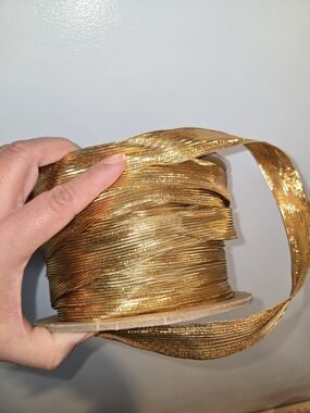 Shimmering Gold Metallic Wired Ribbon Trim - Wide Spool